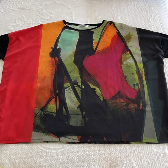 Artful Home NWOT Lumen Top & Scarf by Andrea Geer, Olive/Fuchsia Brush, L/XL - Picture 4 of 15